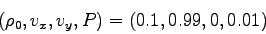 \begin{displaymath}(\rho_0,v_x,v_y,P)=(0.1,0.99,0,0.01)\end{displaymath}